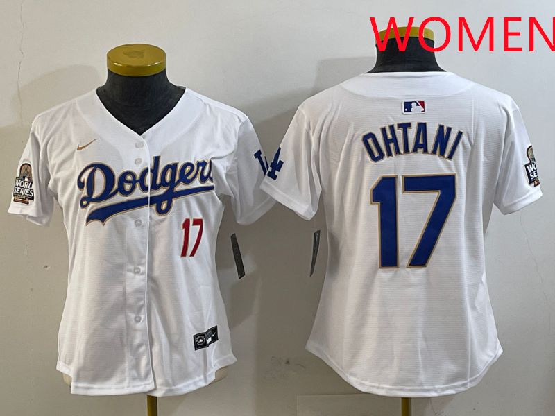 Women Los Angeles Dodgers 17 Ohtani White Gold Game 2025 Nike MLB Jersey style 1